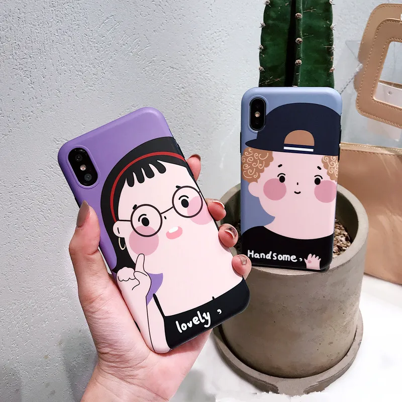 

Cartoon Lovers Phone Case For iphone X Case For iphone 6 6S 7 8 Plus Back Cover Retro Soft silicon Cases Girl Boy Couples Capa
