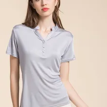 НОВАЯ Трикотажная шелковая футболка с коротким рукавом женская шелковистая шелкопряда чистого цвета с красным рукавом