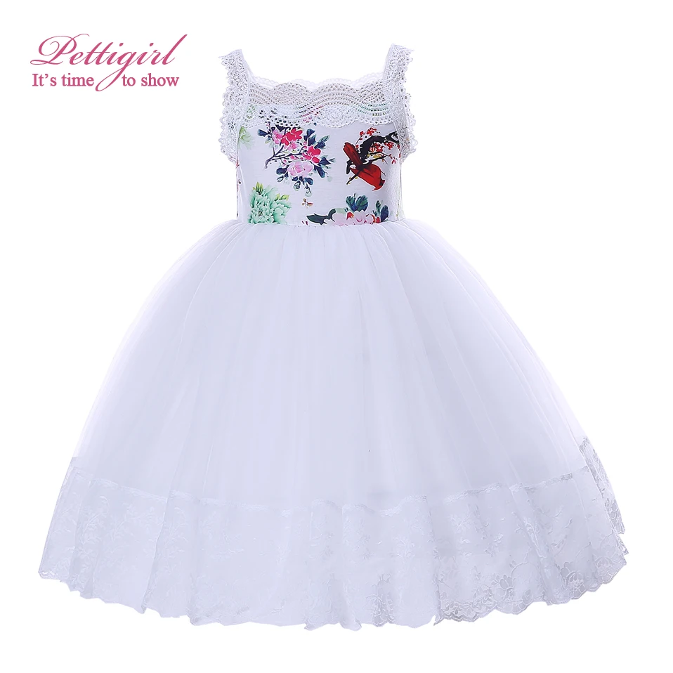 

Pettigirl Summer White Tulle Print Flower Baby Girl Party Dress Children Clothing Kids Wear Sleeveless Costume G-CMGD003-1028