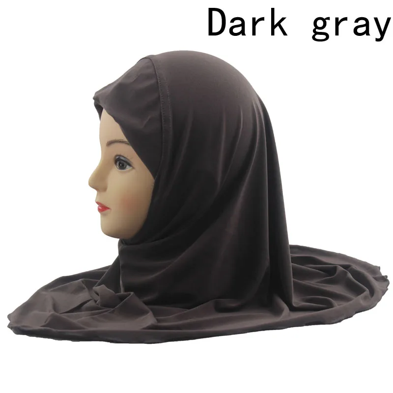 dark gray Детский головной платок для девочек мусульманский хиджаб шарф в арабском стиле шали Soild Цвета мягкие и тянущиеся для девочек от 7 до 12 лет - Цвет: dark gray