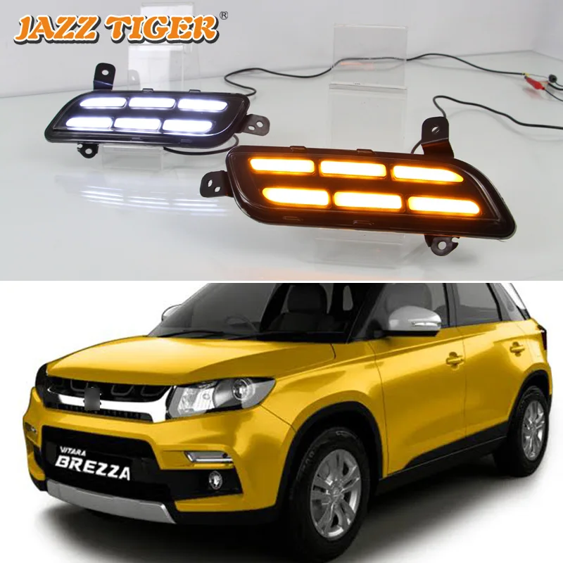 

JAZZ TIGER Yellow Turn Signal Function Waterproof 12V Car DRL LED Daytime Running Light For Suzuki Vitara Brezza 2015 2016 2017