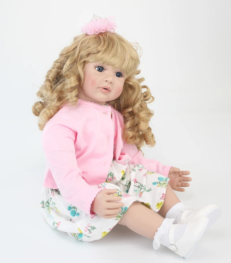 60 см силиконовые виниловые Reborn Baby Doll игрушки 24 дюйма розовое платье принцессы для
