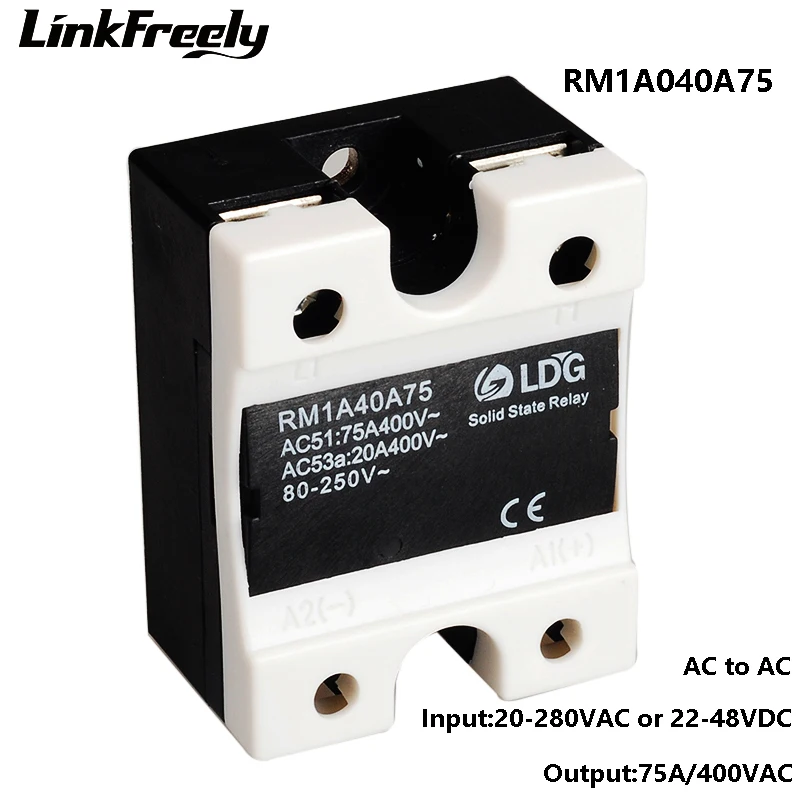 

RM1A40A75 2SCR 75A 220V AC AC Solid State Relay,Output:42-440VAC Input:20-280VAC/22-48V DC,Soft Starting SSR Relay Switch Board