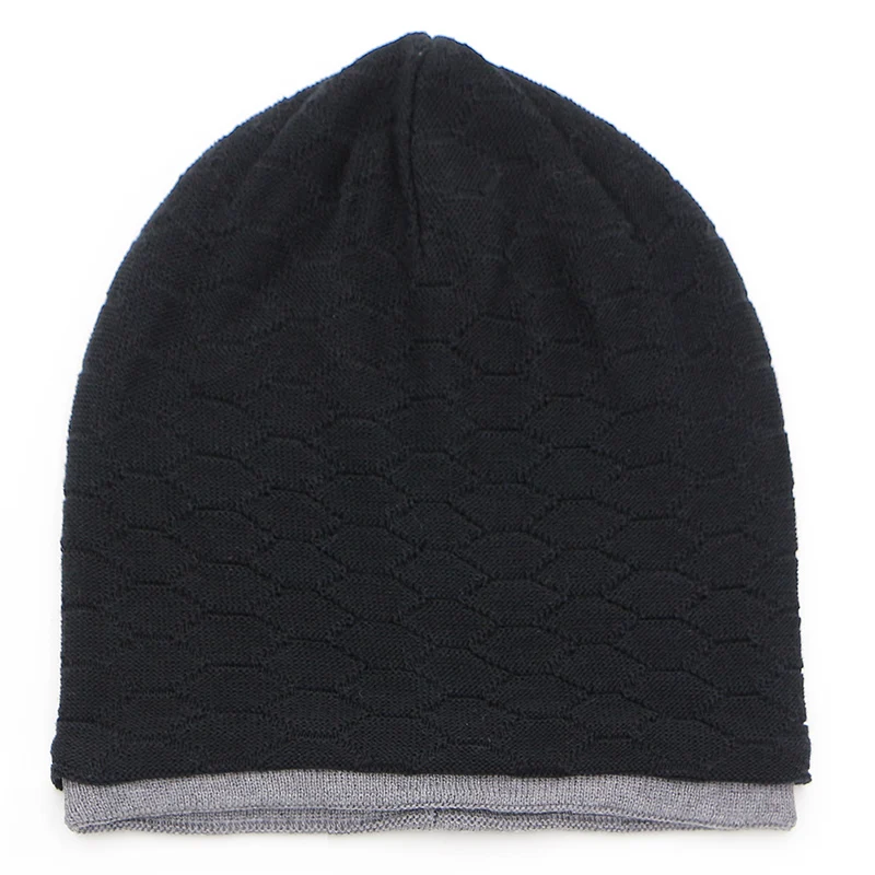 Gzhilovingl Solid Color Knit Slouchy Beanie Hats Men Knitted Hat Black