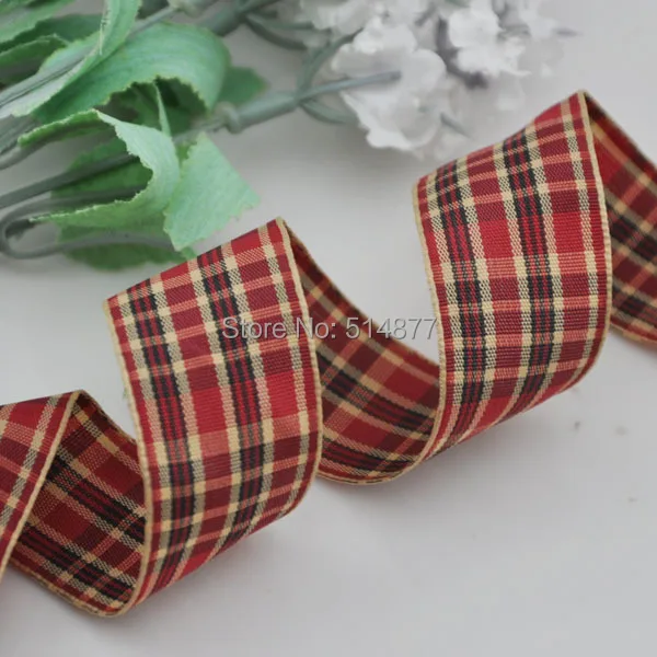 1 25mm Wine Color font b Tartan b font Plaid Ribbon Bows Appliques Sewing Crafts 10Y
