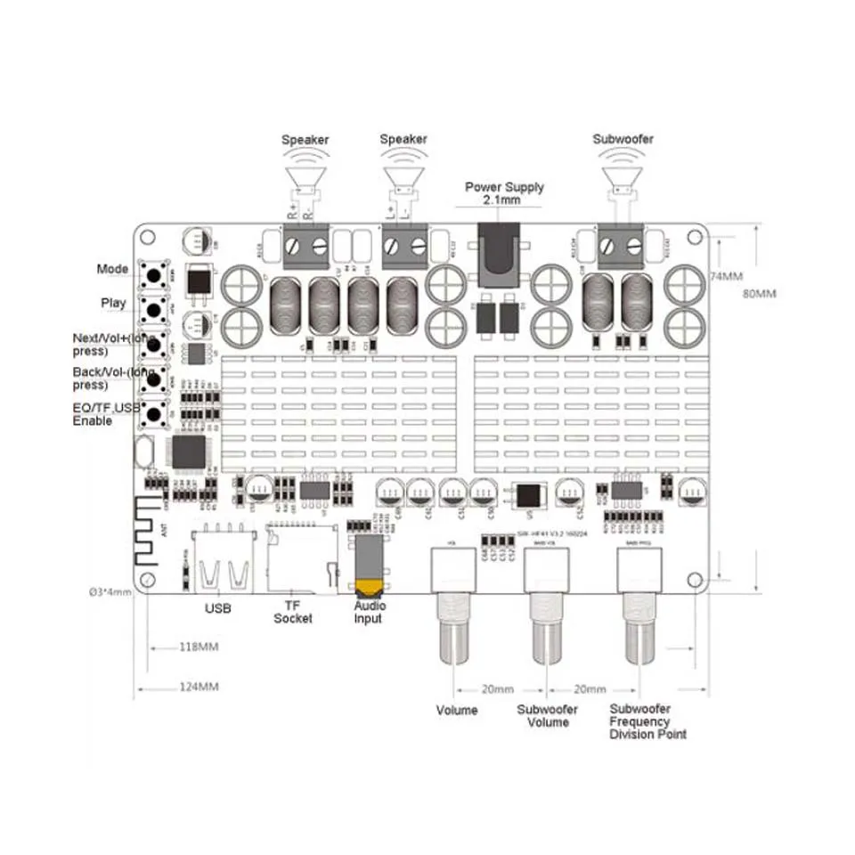 Lusya TPA3116 2x50 Вт+ 100 Вт 2,1 канальный Bluetooth цифровой Сабвуфер Усилитель мощности доска DC12-26V C5-003