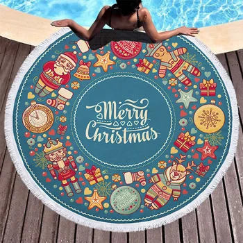

Santa Claus Beach towel Bath Towel round towel Microfiber Beach Towels for Living Room Home Decor Yoga Blanket Summer cover up