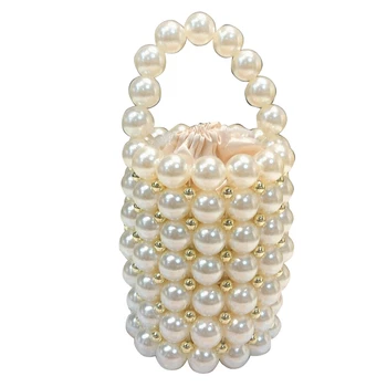 

Ins Pearls Beading Bag for Women Fashion Handmade Pearls Handbags Vintage Evening Party Bag Ladies Luxury Hollow Tote
