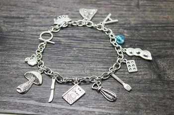 

10pcs/lot personalized jewelry I Heart COOKING, Eggs, Pie, Cook Book, Blender,Beater, knife fork charm wire Bangle bracelet