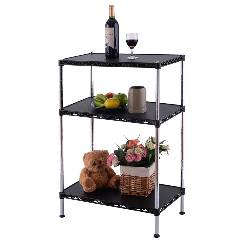 Best 3 Tiers Adjustable Storage Rack Display Shelf Bookcases Standing Shelves for Living Bedroom Room Kitchen Office HW54068