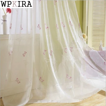 

Pink Butterfly Window Sheer Curtains For Living Room Embroidered Voile Tulle For Baby Girls Bedroom Yarn For Princess 266&25