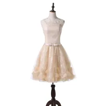 Vintage Design Champagne Short Wedding Dresses Sleeveless Lace Bow Sash A Line 2017 Charming Bridal Gowns Custom Size