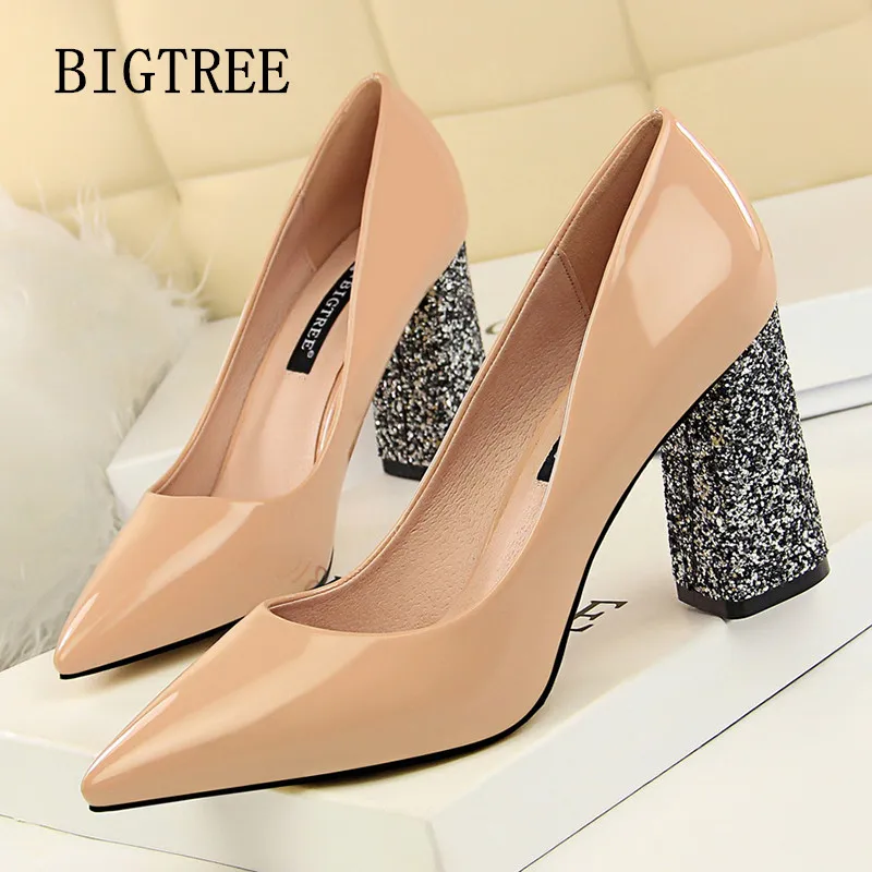 

sexy high heels party pumps women shoes high heel italian euro square heel shoes woman patent leather bling shoes bigtree shoes
