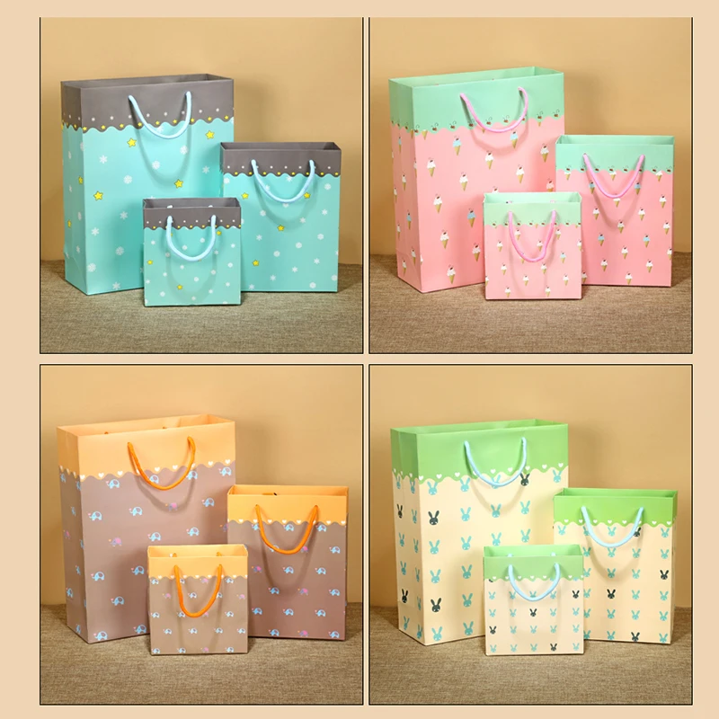 5PCS Solid Paper Bag Printed Flower with Hangtag Mint