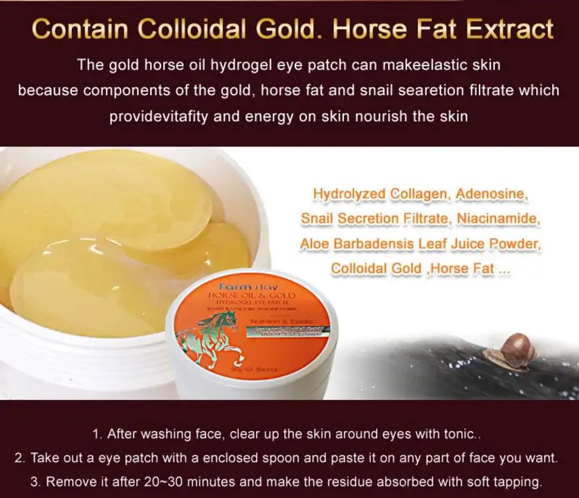 FARM STAY Horse Oil& Gold патч для глаз гидрогелевый 60 шт. коллагеновая маска для глаз увлажняющий уход за кожей для удаления мешков для глаз темные круги пышные