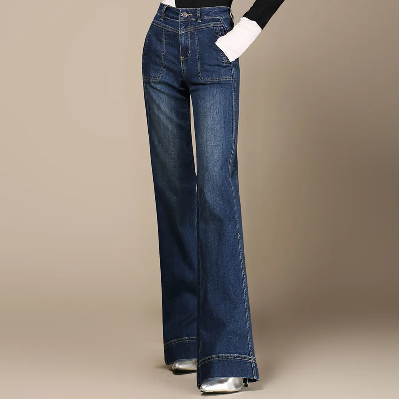 

New 2017 Spring Autumn European High Waist Jeans Plus Size Women Jeans Woman Femme Casual Wide Leg Denim Pants Z703