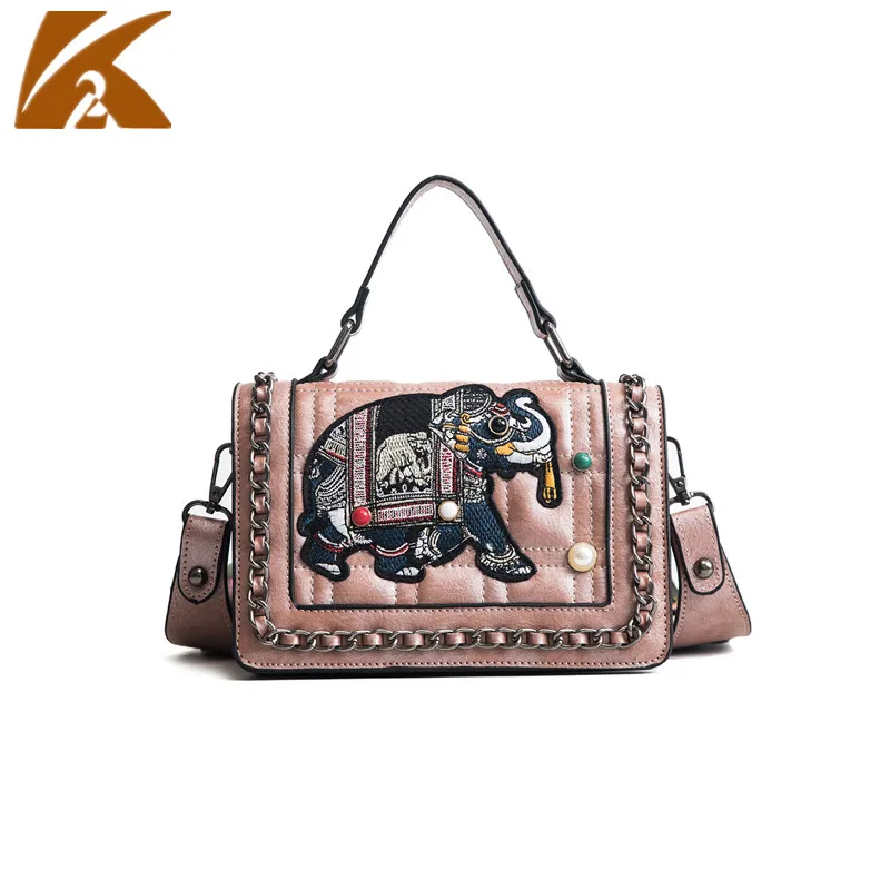 

KVKY Luxury Genuine Leather Handbags Women Real Leather Embroidery Messenger Bags Famous Brands Designer Shoulder Bag Sac a Main