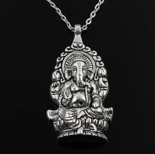 chain necklace Ожерелье Ганеша цепь большой кулон индуистский слон Бог Ганеш Религия Ювелирные изделия подарок - Окраска металла: chain necklace