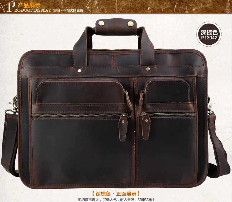 Мужской портфель, мужская сумка для ноутбука, офисная, винтажная, 17 дюймов, кожаный портфель, сумки, деловая сумка, Crazy Horse, портфель из натуральной кожи