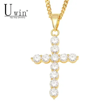 

UWIN Iced Out AAA Zircon Cross Pendant Copper Material Bling CZ Men's Hip hop Pendant Necklace For Women Fashion Hiphop Jewelry