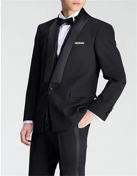 

2019 High Branded Tailor Made Mens Tuxedos Suits Shawl Lapel One Button Prom Formal Dress Banquet Wear (jacket+pants+vest+Tie)