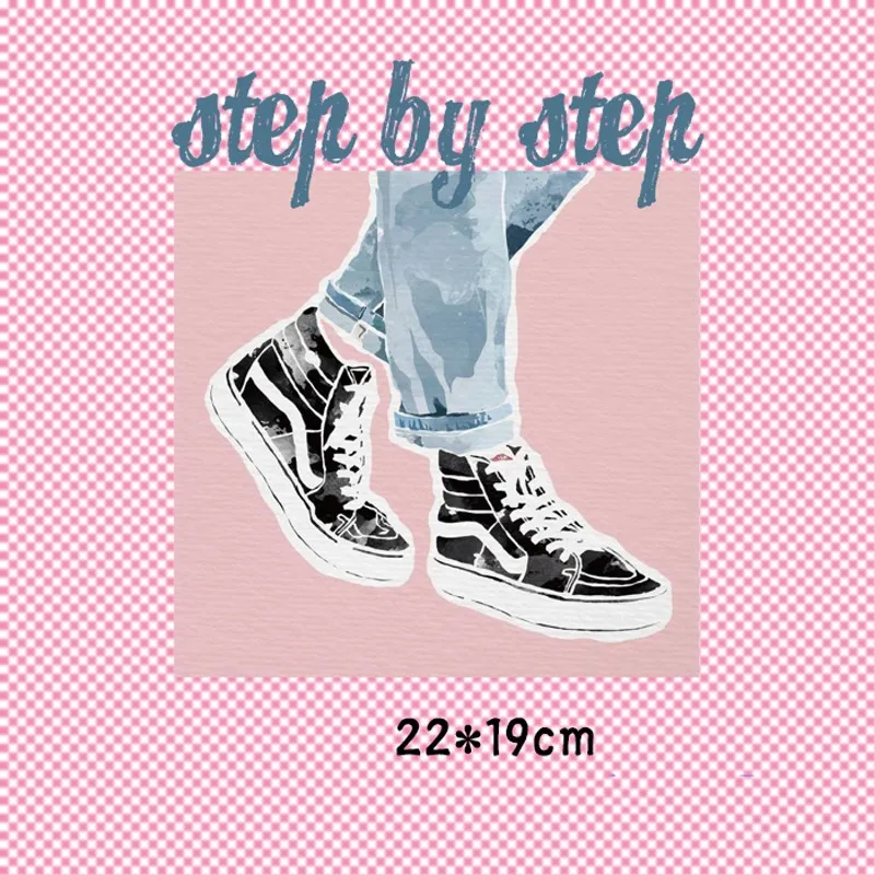 

22x19cm Fashion step by step Iron On Stickers Washable Appliques A-level Patches Heat Transfer For DIY Accessory Clothing