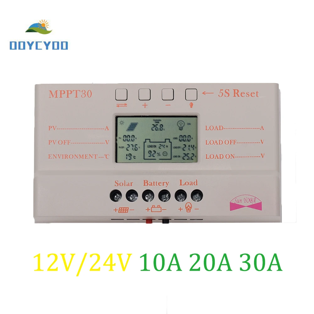 

OOYCYOO MPPT 30A / 20A / 10A Solar Charger Black LCD Solar Controller for 12V 24V Lead Acid Lithium Ion Battery