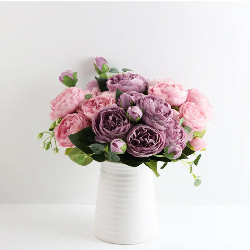 

2019 Beautiful Rose Peony Artificial Silk Flowers Small bouquet flores Home Party Spring Wedding Decoration Fake Flower