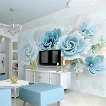 Большая рекламная акция, новые 3d тисненые цветы, синий свежий ТВ фон, настенные украшения, романтическая настенная бумага