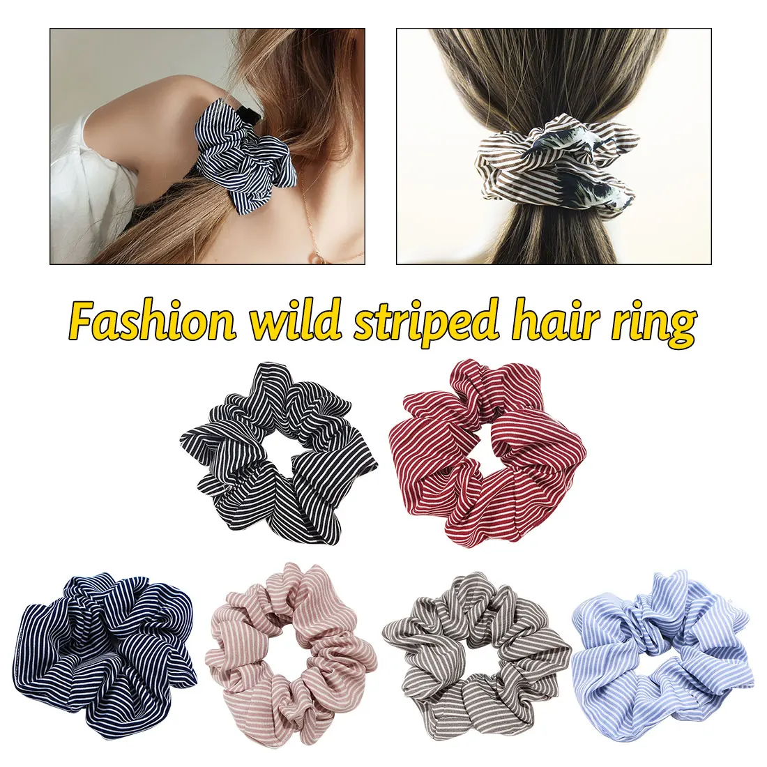 Stripes Elastic Scrunchies  Ponytail Holder Hairband Hair Rope Tie Fashion Stipe For Women Girls Elasticity Scrunchie