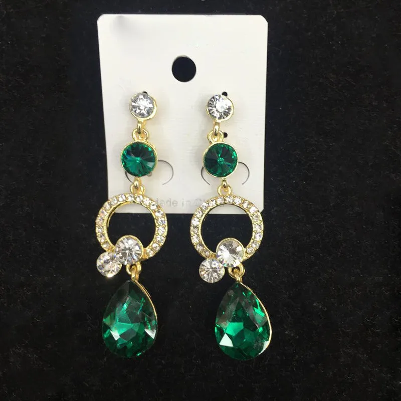 12 цветов на выбор, серьги-клипсы в форме капли с кристаллами без пирсинга для женщин, серьги без отверстий для ушей - Окраска металла: gold green