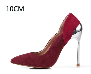 Autumn Suede Leather Women Pumps 10cm or 12cm High Heels Mix Color Mental Heel Wedding Party Shoes Size 33-43 - Цвет: 10cm wine red