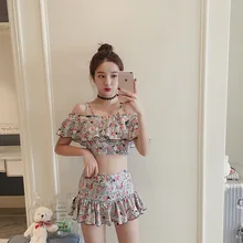 Купальник женский из двух частей купальник Танкини купальный костюм юбка купальник раздельный купальник пуш-ап бикини корейский сексуальный принт