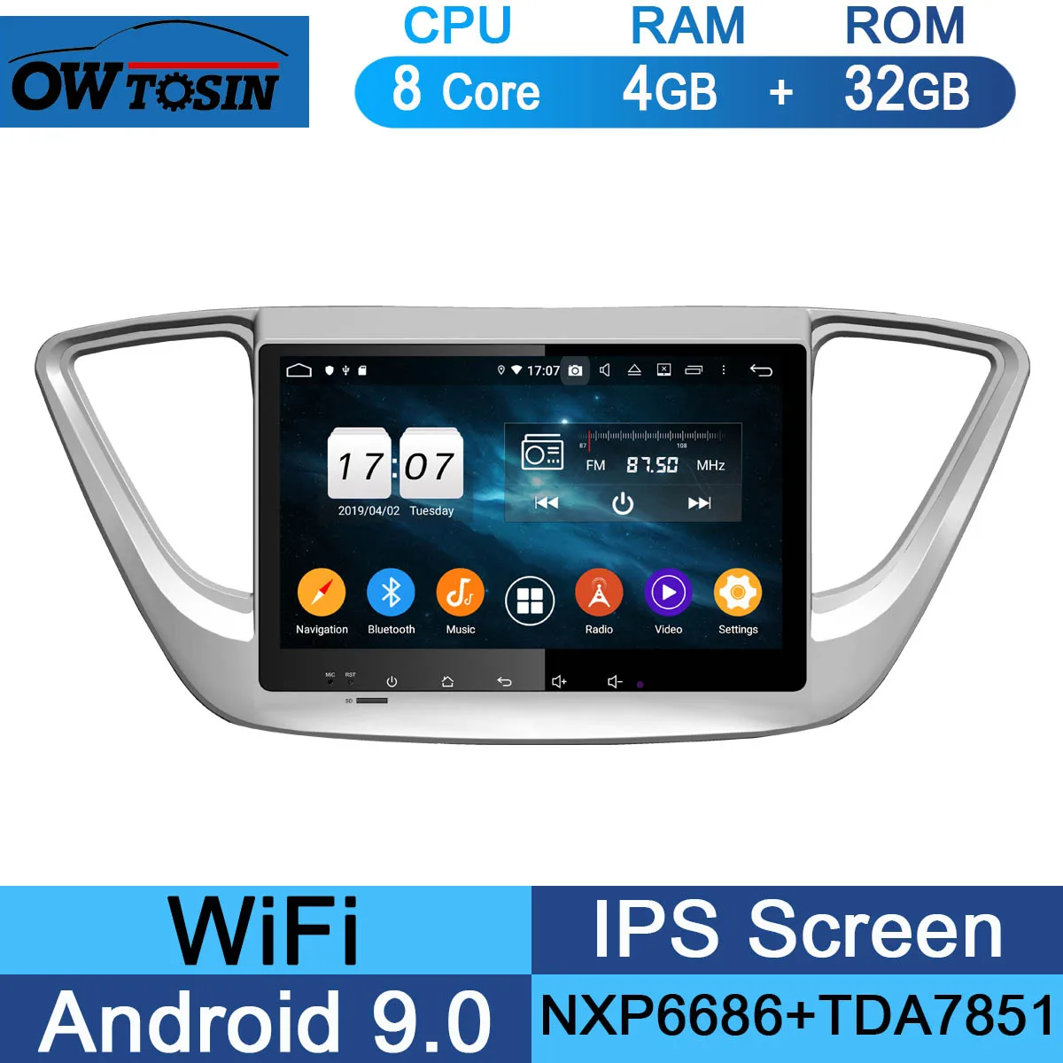 " ips 8 Core 4G ram+ 64G rom Android 9,0 автомобильный dvd-радио GPS для hyundai Verna Solaris Accent DSP CarPlay Parrot BT - Цвет: 32G