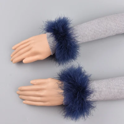 Страусиные меховые манжеты из натурального страусиного меха манжеты для рук теплые женские браслеты браслет из натурального меха перчатки Страусиные меховые манжеты - Цвет: Dark blue