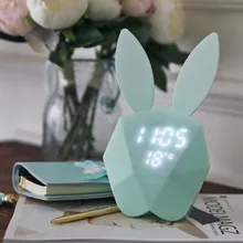Cute Rabbit LED Night Light Bunny Digital Alarm Clock Sound Control Rechargeable Clock with Magnet can Hanging in the Wall