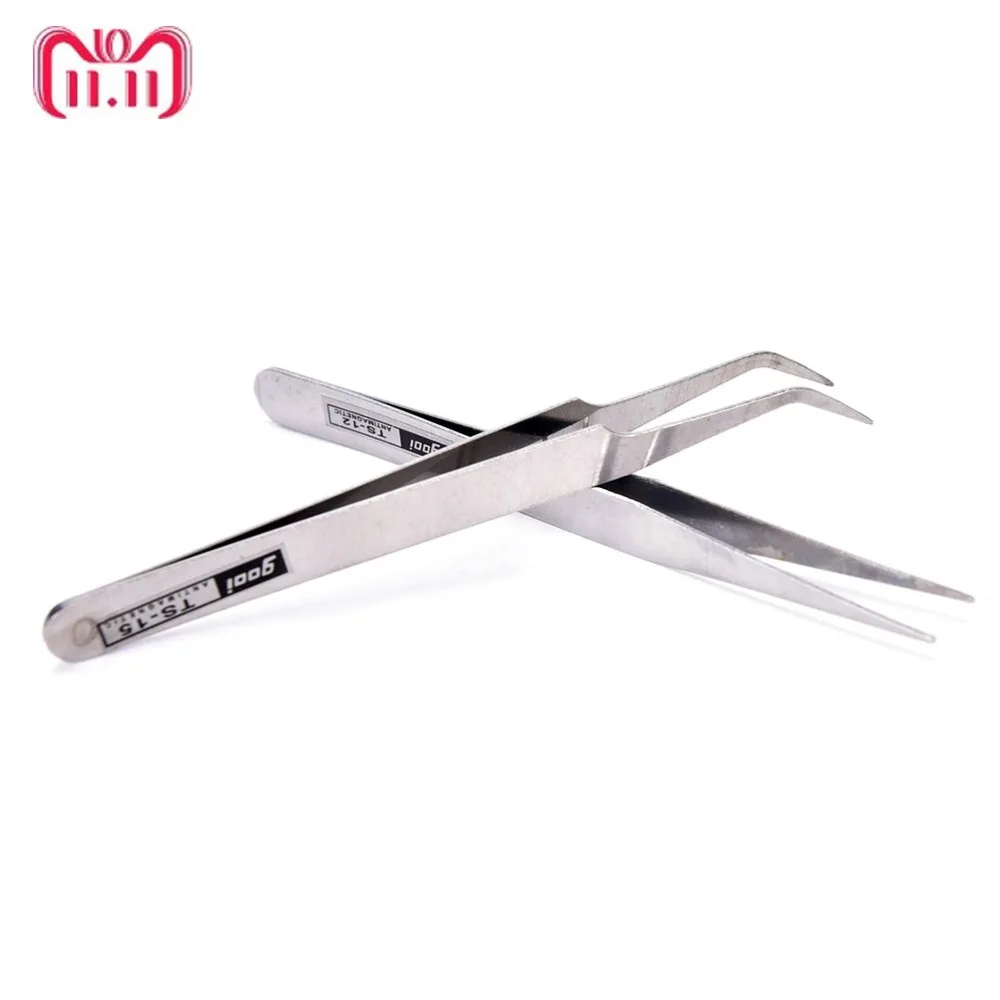 

2Pcs/set Straight head and Elbow head Tweezer Eyelash Extension Tweezers Stainless Steel Nippers Pointed Clip Nail Art Tool