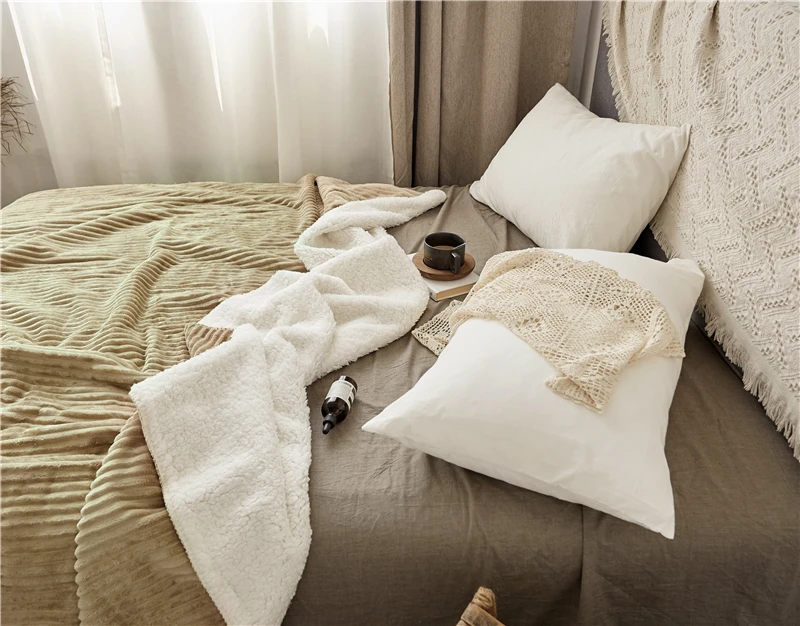 Фланелевое Одеяло из овечьей кожи, однотонное одеяло, супер мягкое флисовое Фланелевое покрывало для кровати, модное постельное белье для взрослых