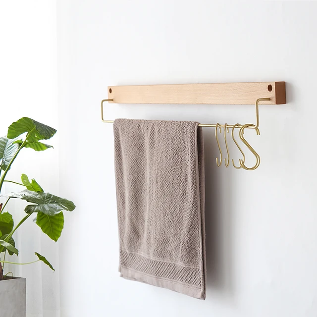 Black walnut solid wood perforated towel rack bathroom shelf wall ...