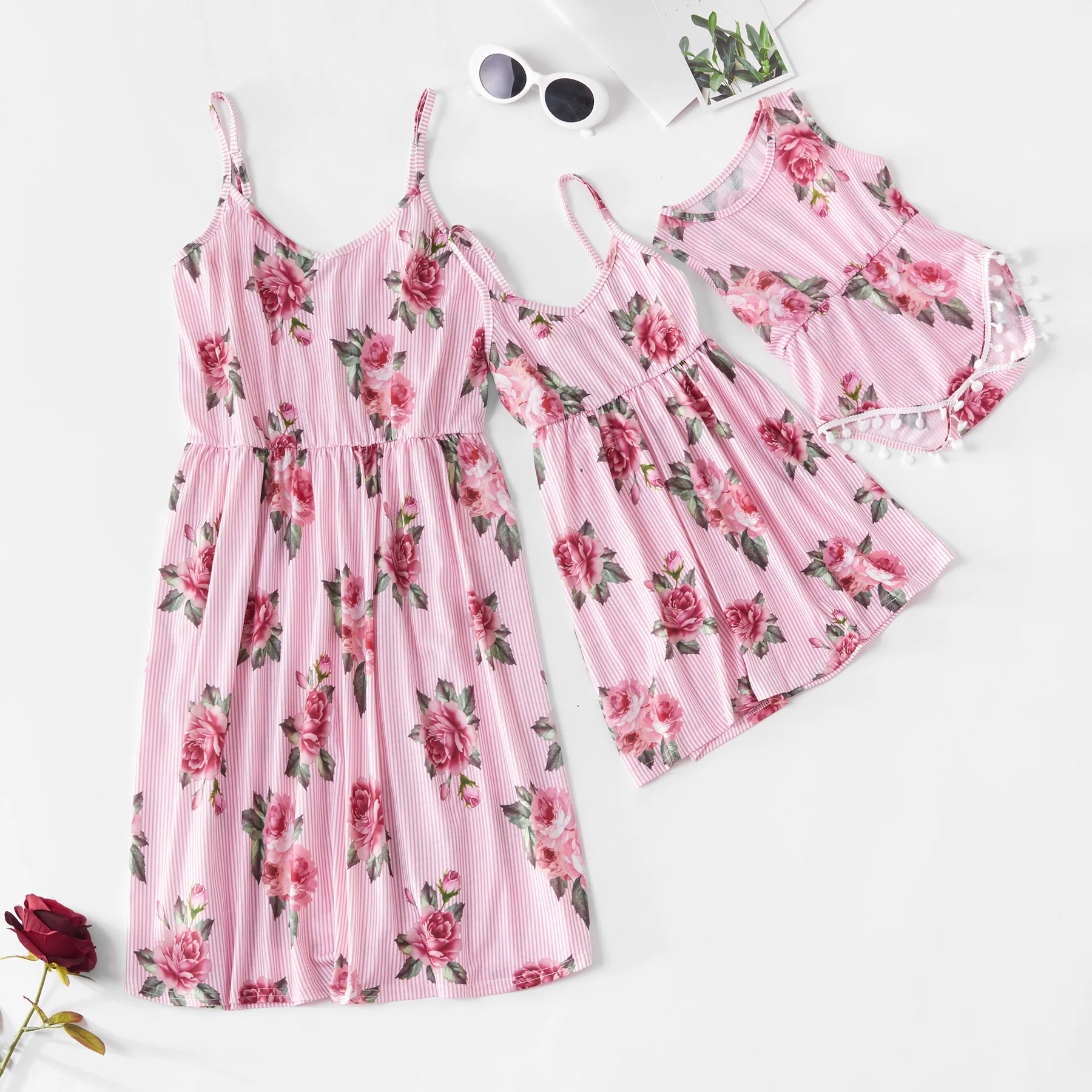 

tank mum mother and daughter dresses striped flower mom mama baby dress mommy and me clothes family matching clothes look outfit