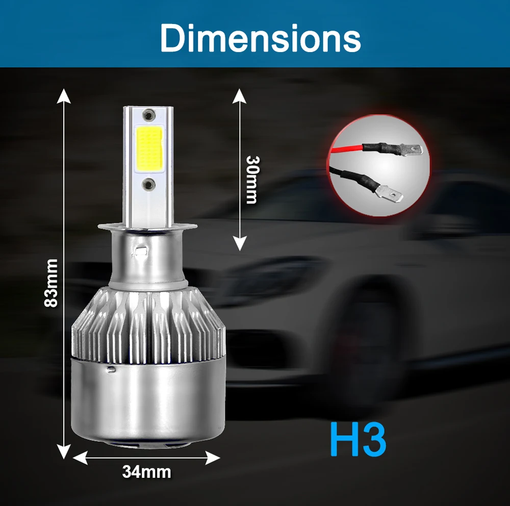 AICARKAS Светодиодные автолампы серия С6- 36W 4000LM 6000K с Чипом СОВ.Цоколь LED Лампа Н4 Ближний/Дальний свет Так Же Лампы с Цоколем H1 H3 LED H7 Светодиоды H11 880/881(Н27) 9005(HB3) 9006(HB4) 12V 24V