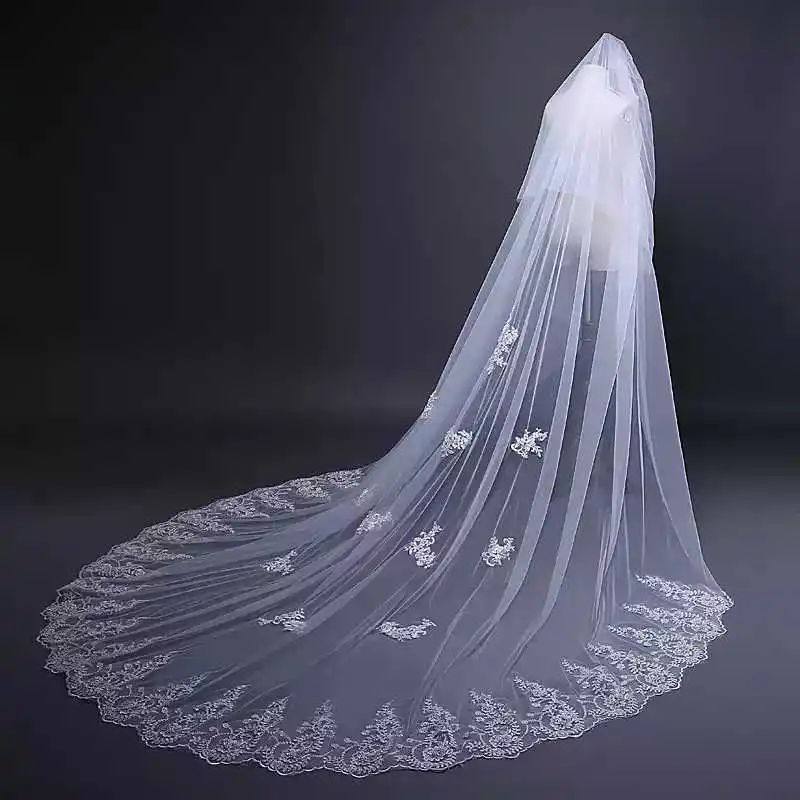 

LORIE 3m Tulle Wedding Veils Appliques with Lace Luxury Bridal Veil with Comb Free Shipping