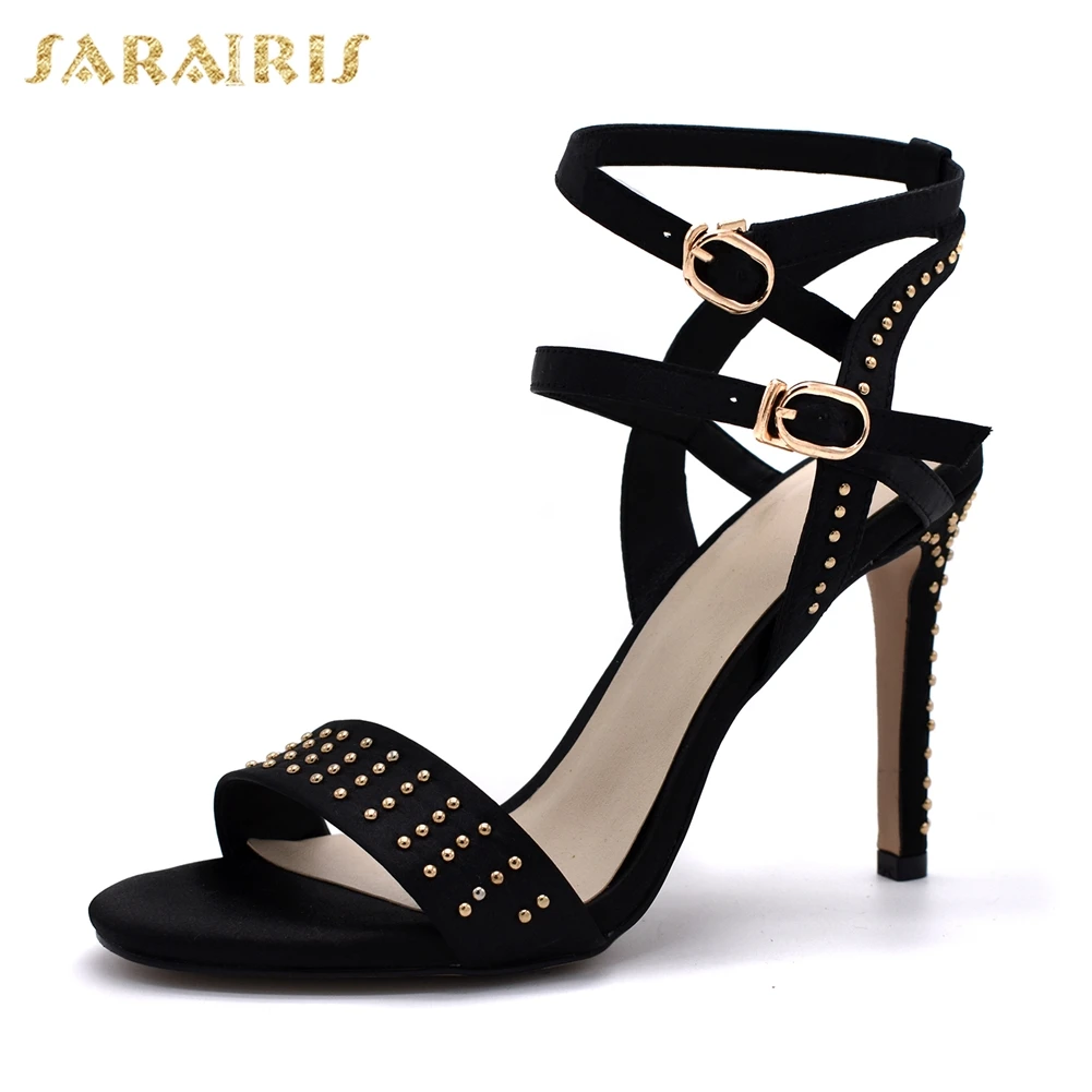 

Sarairis 2019 Gladiator Big Size 42 Sexy Luxury Women Shoes Thin High Heels Best Quality Rivets Shoes Woman Sandals