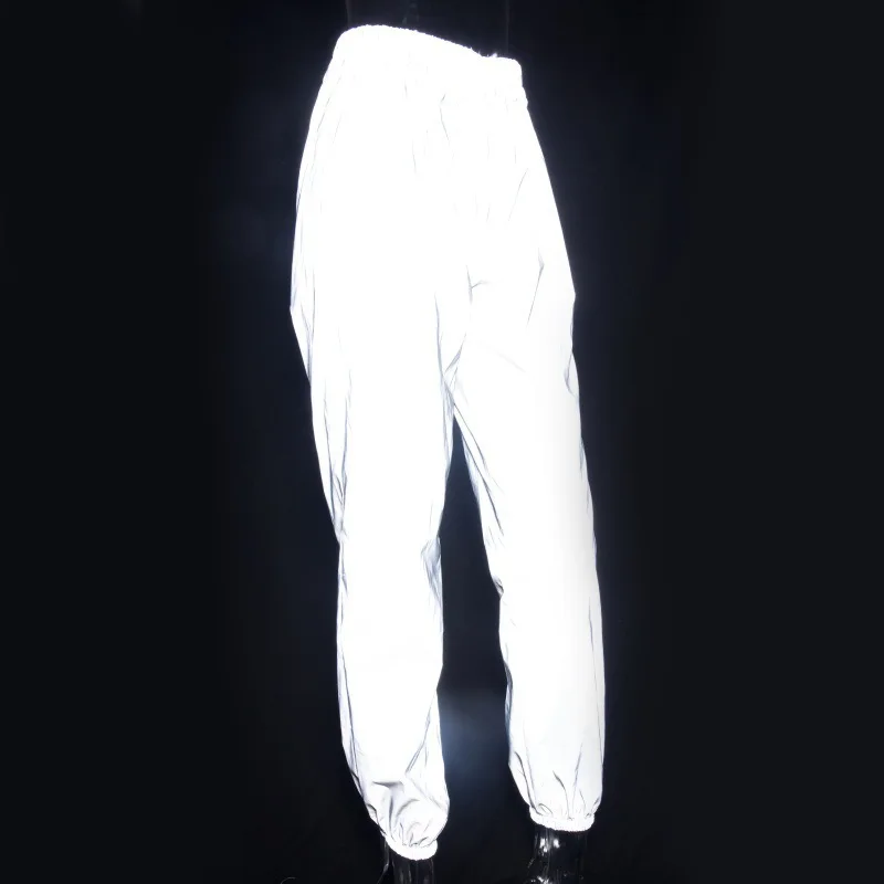 flash reflective jogger pants autumn winter women casual gray solid streetwear trousers - Цвет: GY