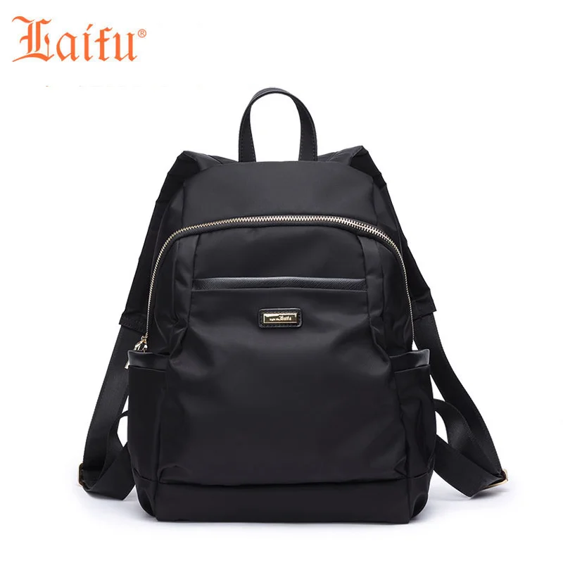 

LaiFu Women Backpack College Student Schoolbag Canvas Nylon Waterproof Casual Travel Rucksack, Black, Purple