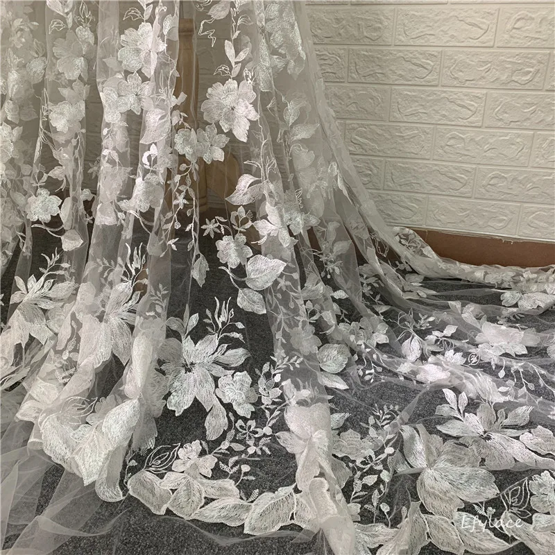 LFY Стиль Выкл Белый Мода большой цветок классный Тюль Emebroidery свадебное платье Африканский французский швейцарский кружево ткань