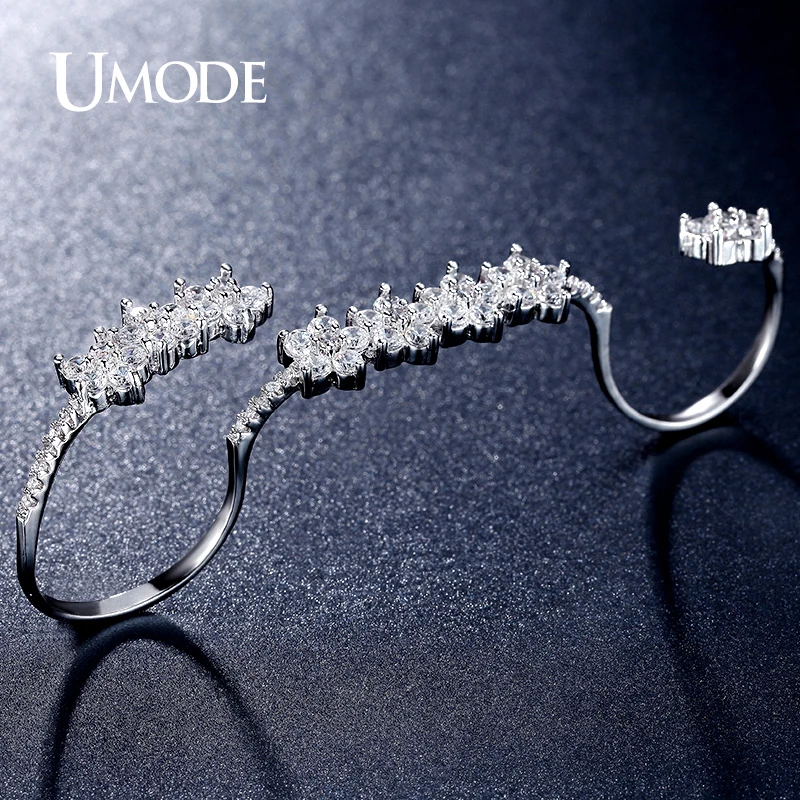 font b UMODE b font Brand New Rhodium plated Gorgeous Adjustable Micro Simulated Pave Four