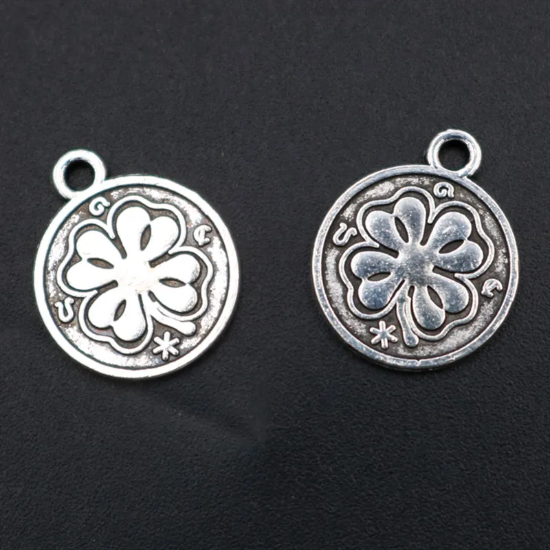 

20pcs Silver Plated Lucky Leaf Pendants Retro Bracelet Keychain Metal Accessories DIY Charms Jewelry Crafts Making 18*15mm A1646