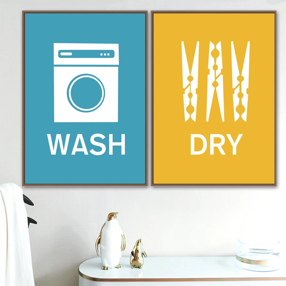 Cartoon Wash Fold Repeat Dry Laundry Quotes Wall Art Canvas Painting Nordic Posters And Prints Wall Pictures For Washroom Decor