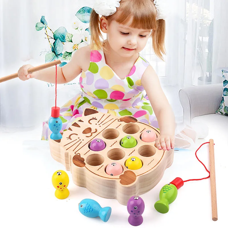 Preschool Wooden Montessori Toys Magnetic Fishing Game Baby Puzzle Early Education Teaching Aids Math Toy For Children Girl Gift